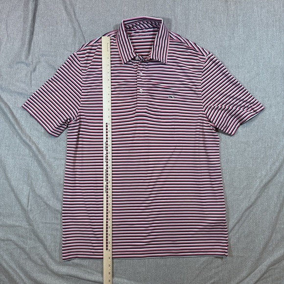Vineyard Vines Polo Shirt Mens Medium Performance Pink Striped‎ Golf Stretch - Picture 4 of 9